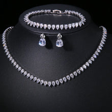 Load image into Gallery viewer, Gorgeous Cubic Zirconia White Gold Color Round Wedding Bridal Necklace Earrings