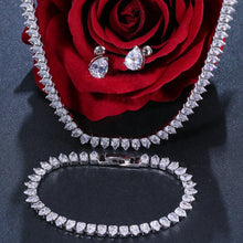 Load image into Gallery viewer, Gorgeous Cubic Zirconia White Gold Color Round Wedding Bridal Necklace Earrings