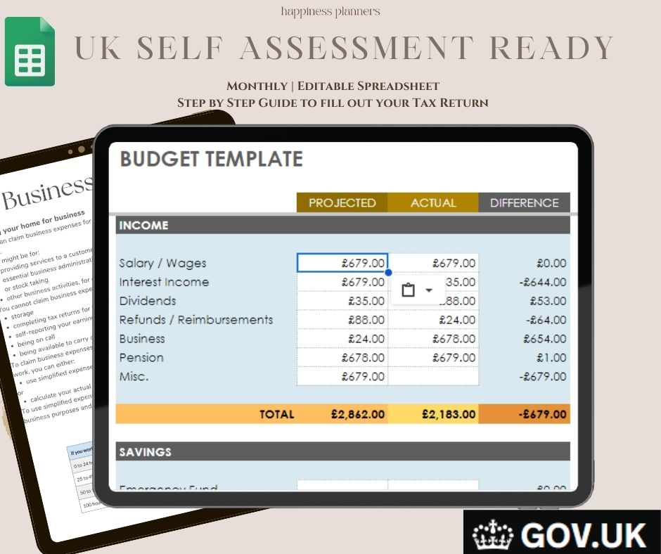 UK Self Assessment Ready | Google Sheets Budget Planner