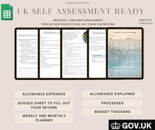 Load image into Gallery viewer, UK Self Assessment Ready | Google Sheets Budget Planner
