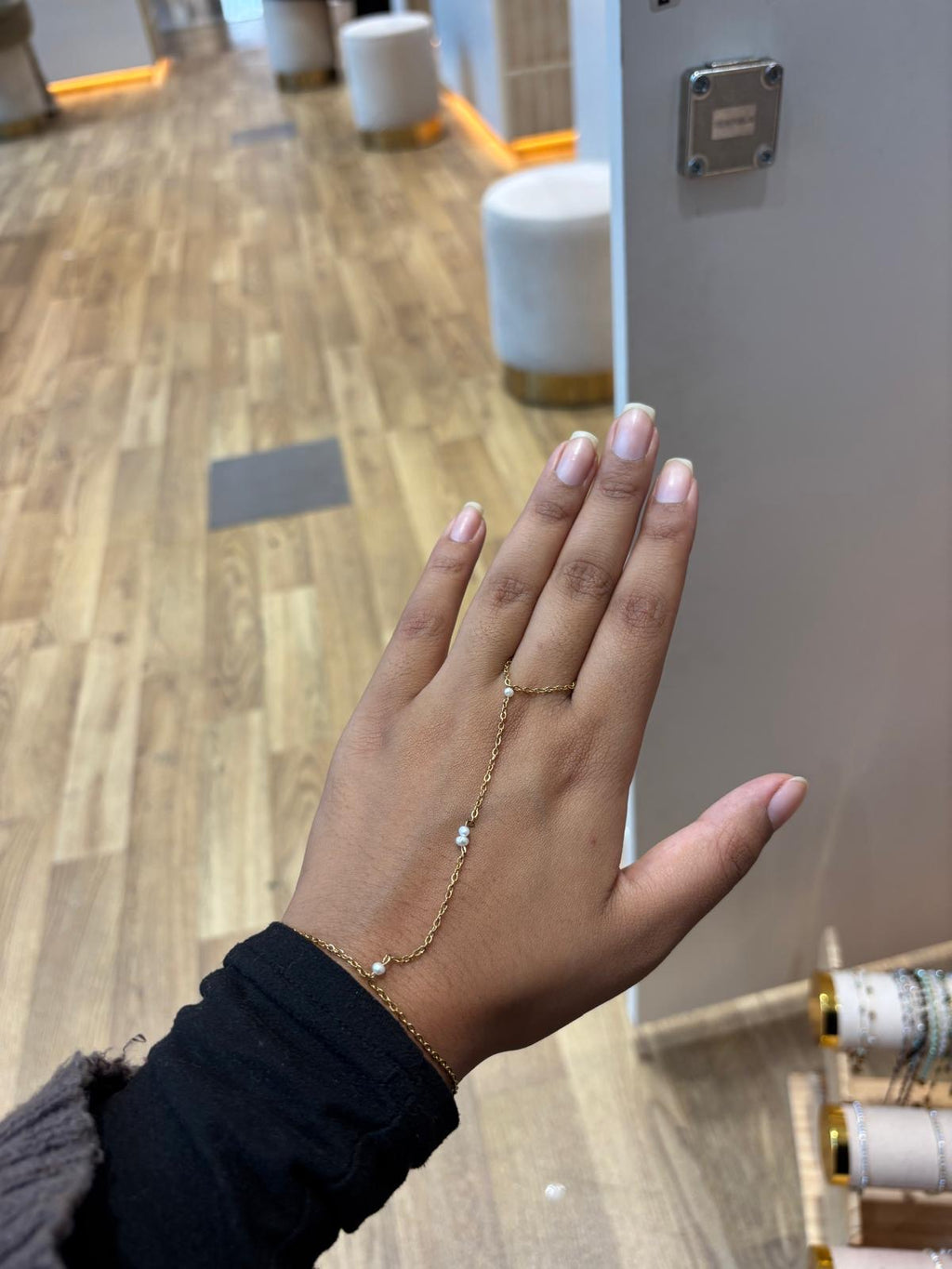 Gold Dainty Pearl Hand Chain