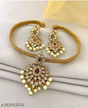 Load image into Gallery viewer, Indian Wedding Jewellery Antique gold | Necklace set choker earrings
