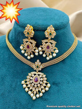 Load image into Gallery viewer, Indian Wedding Jewellery Antique gold | Necklace set choker earrings
