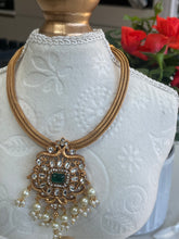 Load image into Gallery viewer, Green Wedding Jewellery Antique gold | Necklace set choker earrings
