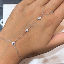 Load image into Gallery viewer, Diamond Flower Hand Chain / Dainty Sterling Silver Finger Chain
