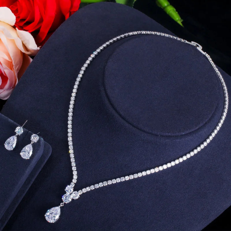 Bridal Necklace Set Silver Wedding Jewelry for Bride