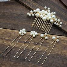 Load image into Gallery viewer, Pearl Bridal Hair Pins | Wedding Hair Piece | Bridal Hair Accessories - 5pc - Comb Set
