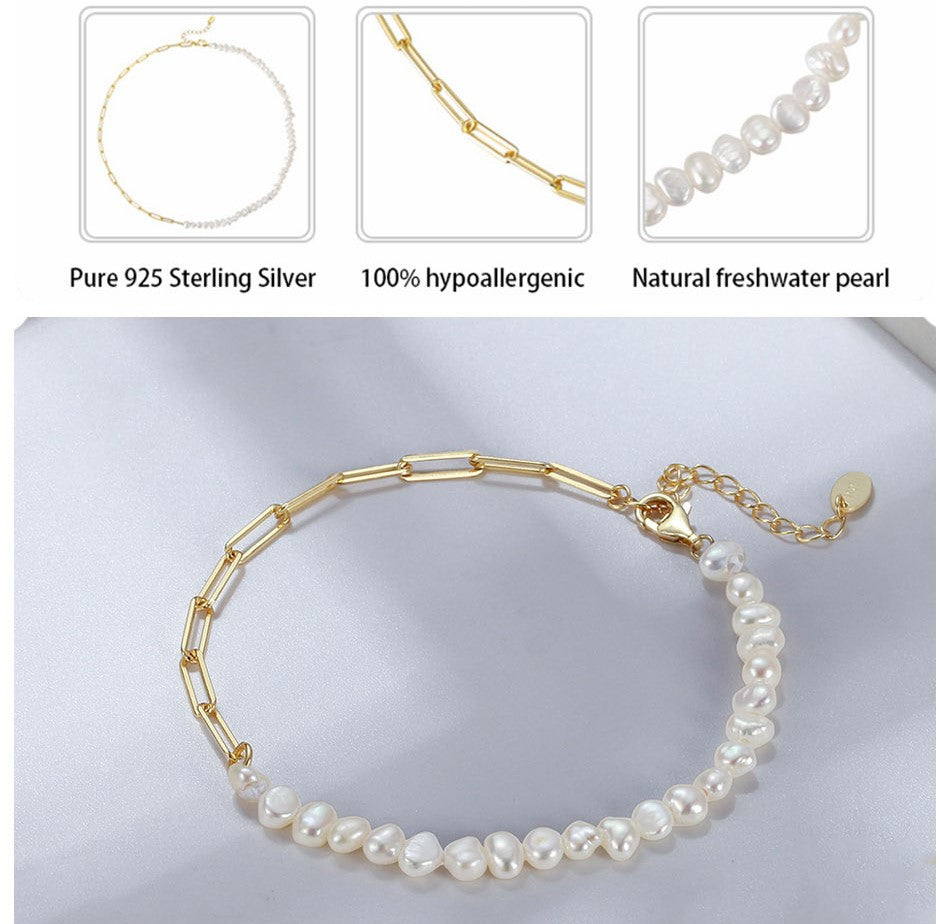Natural Freshwater Pearl Bracelet | Dainty 14k Layer Gold Bracelet