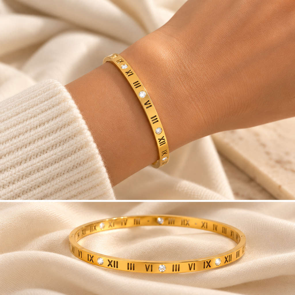 Roman Numeral Stainless Steel Bangle