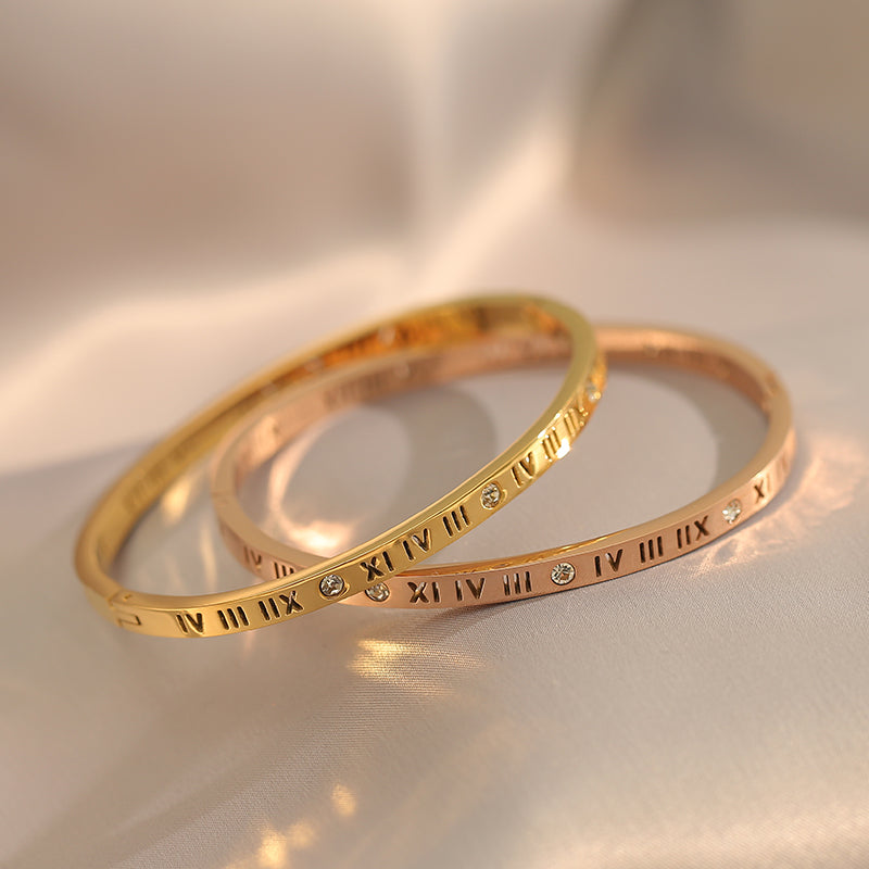 Roman Numeral Stainless Steel Bangle