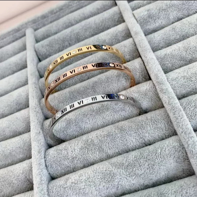 Roman Numeral Stainless Steel Bangle