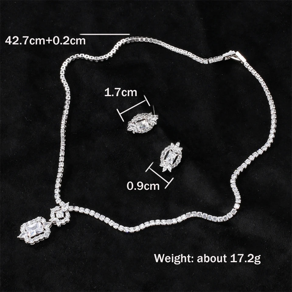 Luxury Clear Blue Zircon Geometric Water Drop Jewelry Set