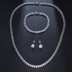 Gorgeous Cubic Zirconia White Gold Color Round Wedding Bridal Necklace Earrings