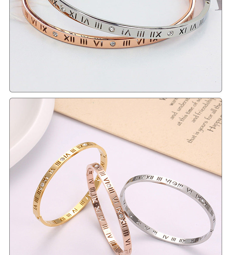 Roman Numeral Stainless Steel Bangle