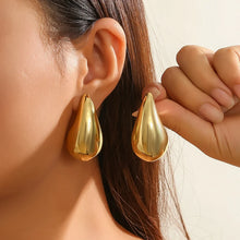 Load image into Gallery viewer, 18K Gold Teardrop Earrings • Water Rain Drop Shape • Statement Minimal Earring
