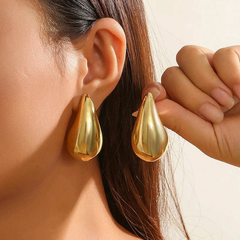 18K Gold Teardrop Earrings • Water Rain Drop Shape • Statement Minimal Earring