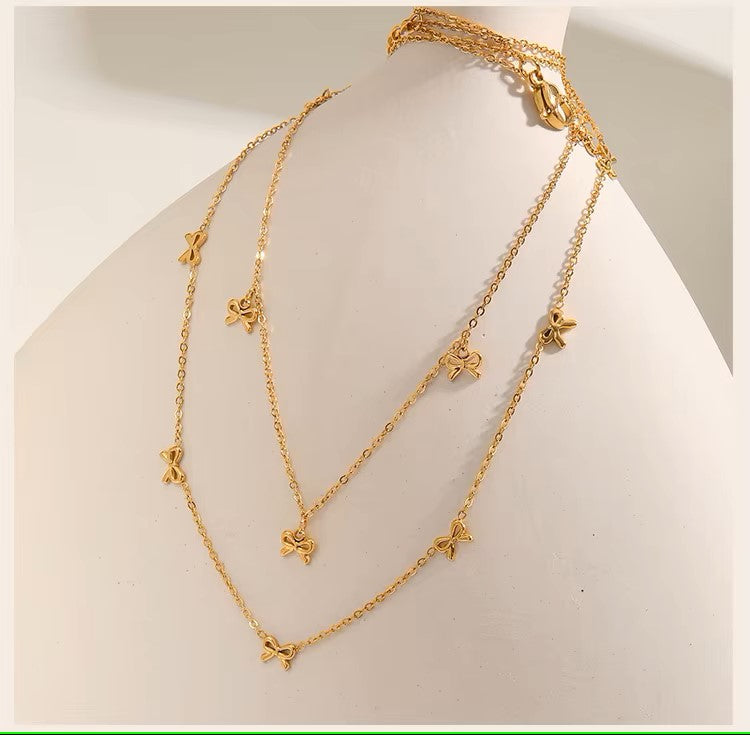 Bowknot Chain Choker Necklace, Stainless Steel