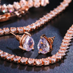 Gorgeous Cubic Zirconia White Gold Color Round Wedding Bridal Necklace Earrings