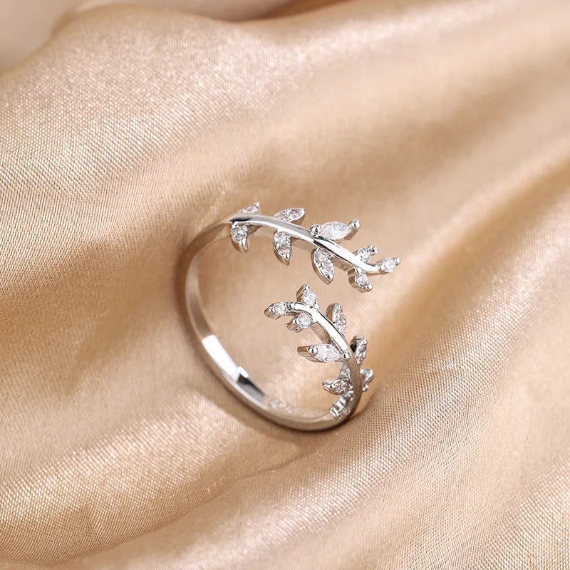 Ornamental Leaf Ring, Silver Nature Ring