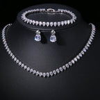 Gorgeous Cubic Zirconia White Gold Color Round Wedding Bridal Necklace Earrings