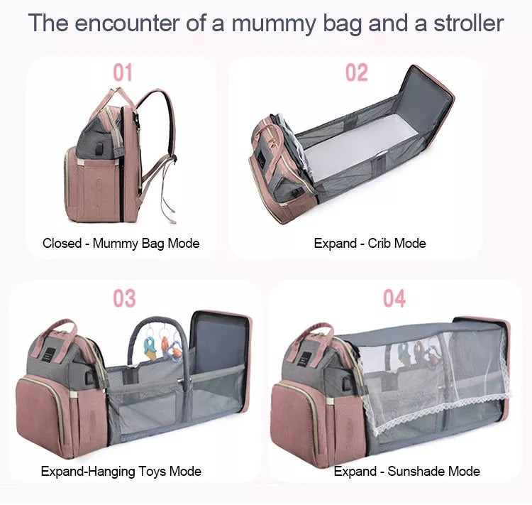 Folding Mommy Bag Lightweight Portable Folding Crib Bed Baby Bag