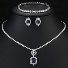 Load image into Gallery viewer, Gorgeous Cubic Zirconia White Gold Color Round Wedding Bridal Necklace Earrings
