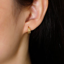 Load image into Gallery viewer, Gold Minimalist Leaf Hoop Earrings | Dainty Olive Leaf Stacking Earrings
