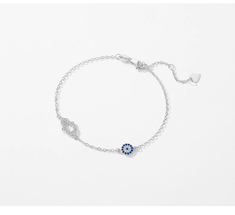 Hamsa Hand and Evil Eye Bracelet 925 Sterling Sliver