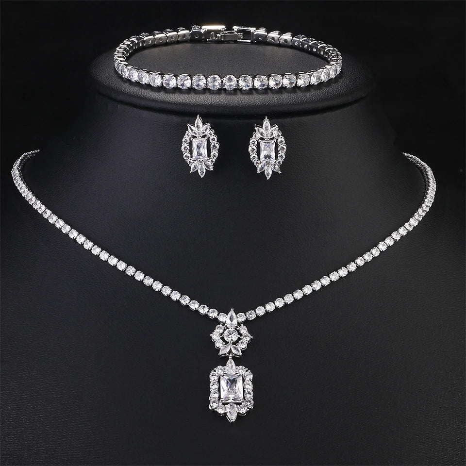Luxury Clear Blue Zircon Geometric Water Drop Jewelry Set