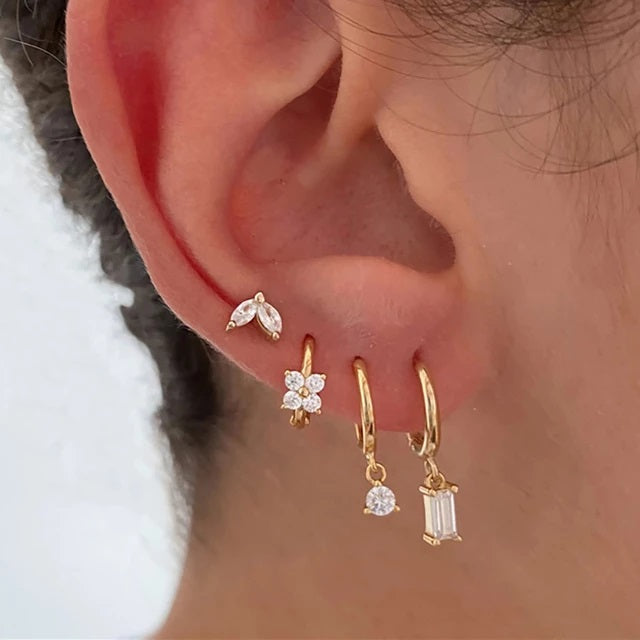 4pcs Gold Earrings Set, Everyday Earrings, s925, Dainty Minimalist Earring Set