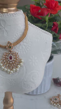 Load and play video in Gallery viewer, Indian Wedding Jewellery Antique gold | Necklace set choker earrings
