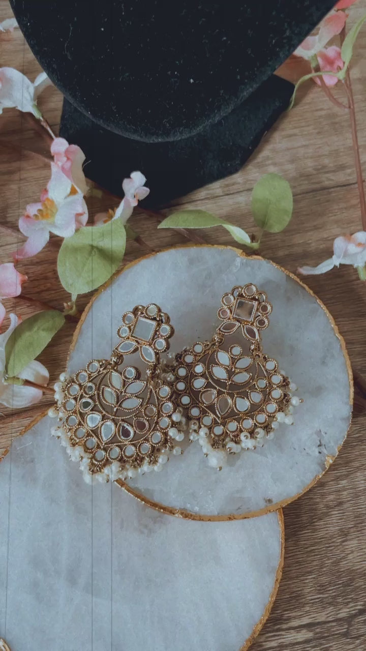 Antique Mirror Indian Wedding Jewellery set | Necklace Earrings Tikka