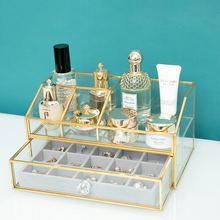 Load image into Gallery viewer, Glass Makeup Organizer with Draw | Desk Organizer
