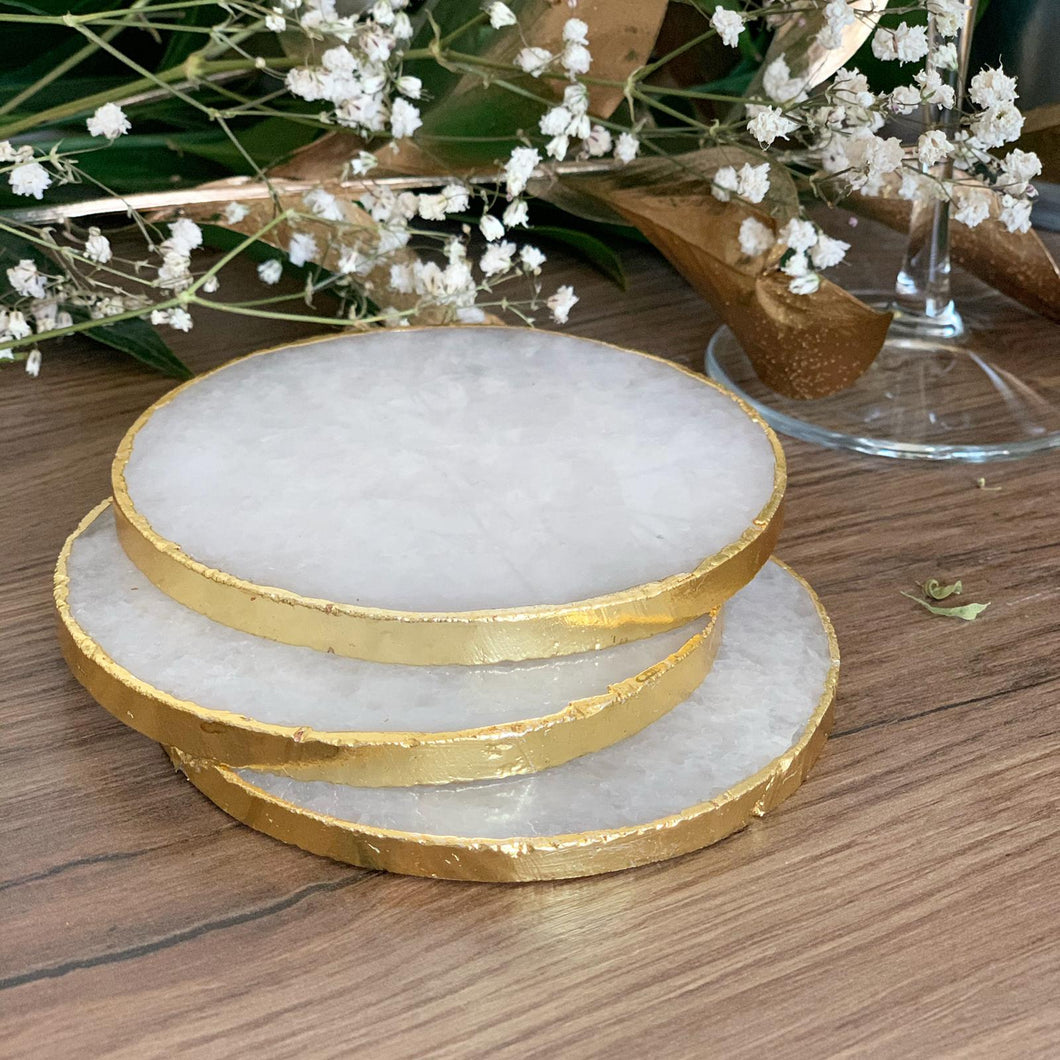 White  Quartz Natural Crystal Coaster