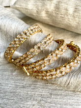 Load image into Gallery viewer, Antique Gold Stone Pearl Indian Bangles | 2 x Cuff Gold Bangles
