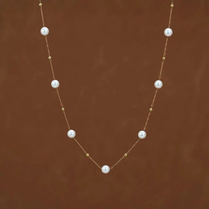 Genuine Natural Freshwater Pearl Necklace | Dainty 14k Layer Gold Necklace